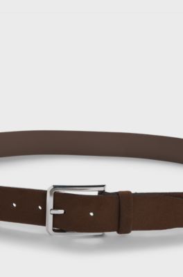 Suede belt with silver-tone buckle, Dark Brown