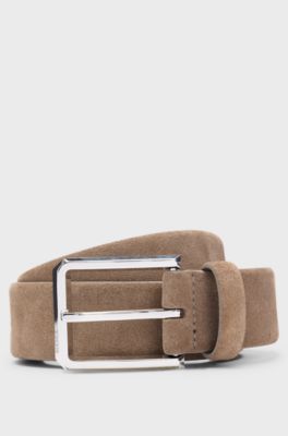 Suede belt with silver-tone buckle, Light Brown