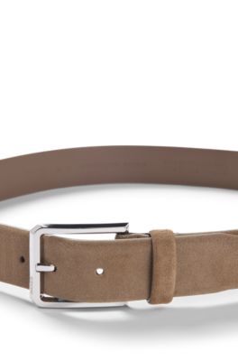 Suede belt with silver-tone buckle, Light Brown