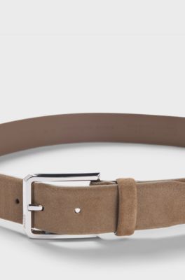 Cintura in pelle scamosciata con fibbia color argento, Marrone chiaro