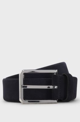 Suede belt with silver-tone buckle, Dark Blue