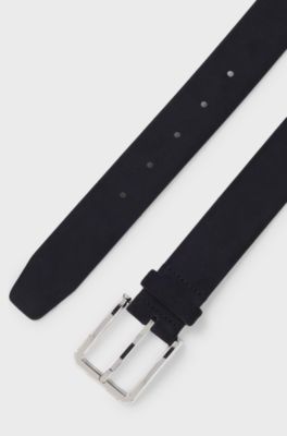 Cintura in pelle scamosciata con fibbia color argento, Blu scuro