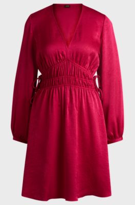Adjustable-waist dress in crinkle satin, Pink