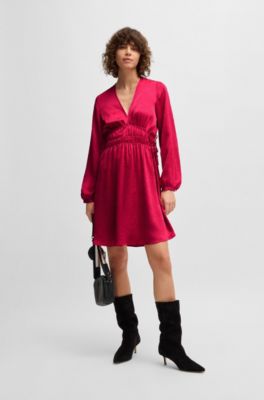 Kl&auml;nning med justerbar midja i krinklad satin, Rosa