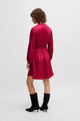 Adjustable-waist dress in crinkle satin, Pink