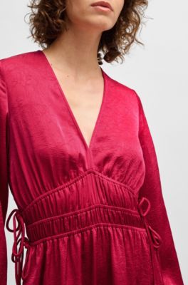 Adjustable-waist dress in crinkle satin, Pink
