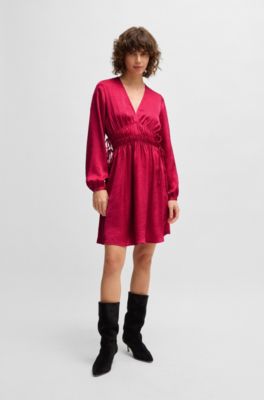 Adjustable-waist dress in crinkle satin, Pink