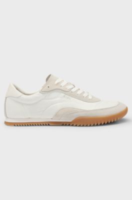 Low-profile trainers with suede trims, Natural