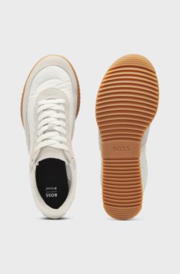 Low-profile trainers with suede trims, Natural