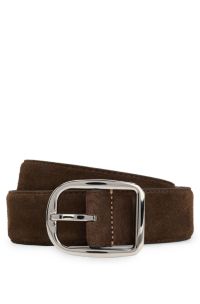 Italian-made suede belt with frame buckle, Brown