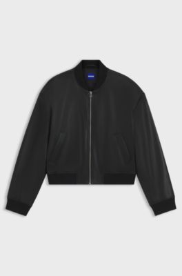 Cropped bomber jacket in faux leather, Black