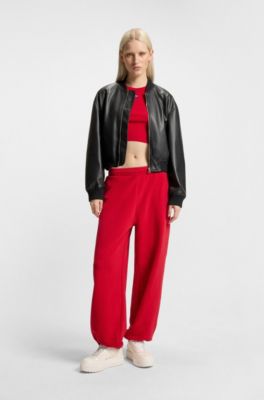 Cropped bomber jacket in faux leather, Black