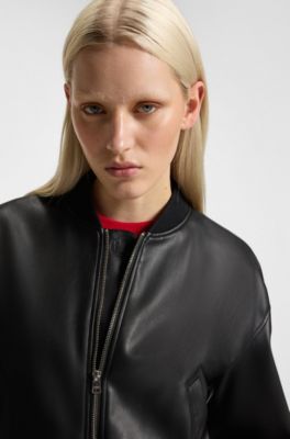 Cropped bomber jacket in faux leather, Black