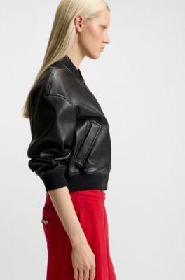 Cropped bomber jacket in faux leather, Black