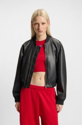 Cropped bomber jacket in faux leather, Black