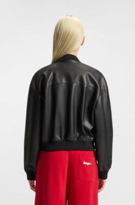 Cropped bomber jacket in faux leather, Black