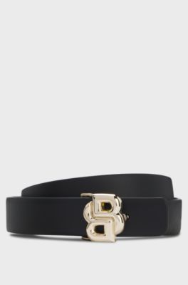 Reversible Italian-leather belt with Double B monogram buckle, Black / Beige