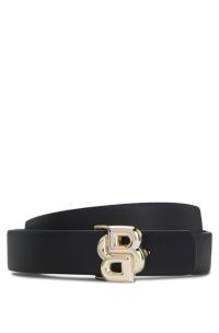 Ceinture en cuir italien réversible avec boucle à monogramme Double B, Noir / Beige