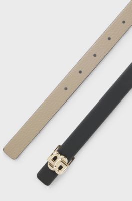 Reversible Italian-leather belt with Double B monogram buckle, Black / Beige