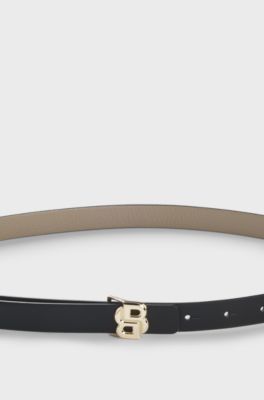 Reversible Italian-leather belt with Double B monogram buckle, Black / Beige
