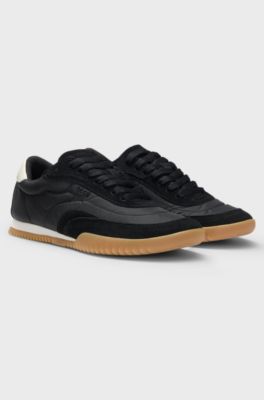 Low-top trainers in fabric and suede, Black