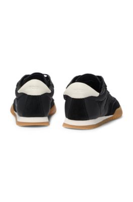 Low-top trainers in fabric and suede, Black
