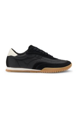 Low-top trainers in fabric and suede, Black