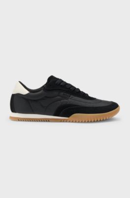 Low-top trainers in fabric and suede, Black