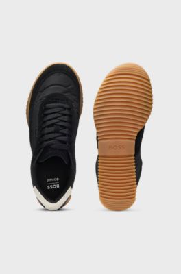 Low-top trainers in fabric and suede, Black