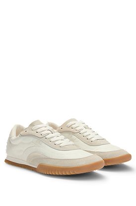 Low-top trainers in fabric and suede