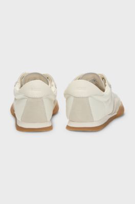 Low-top trainers in fabric and suede, Natural