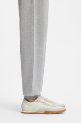 Low-top trainers in fabric and suede, Natural