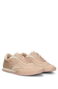 Lage sneakers van stof en suède, Lichtroze