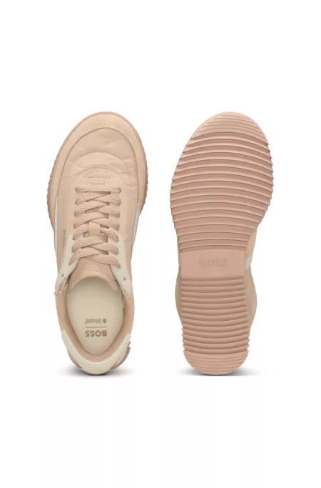 Low-top trainers in fabric and suede