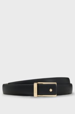 Leather belt with gold-tone buckle, Black