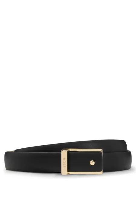 Leather belt with gold-tone buckle
