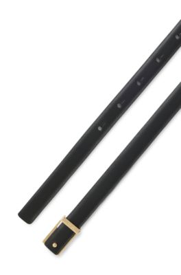Leather belt with gold-tone buckle, Black