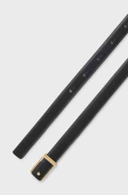 Leather belt with gold-tone buckle, Black