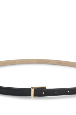 Leather belt with gold-tone buckle, Black