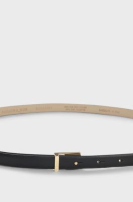 Leather belt with gold-tone buckle, Black