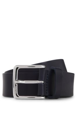 Italian-leather belt with silver-tone buckle, Dark Blue