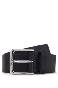 Ceinture en cuir italien avec boucle argentée polie, Bleu foncé