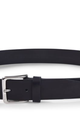 Italian-leather belt with silver-tone buckle, Dark Blue