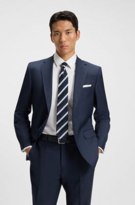 Italian-leather belt with silver-tone buckle, Dark Blue