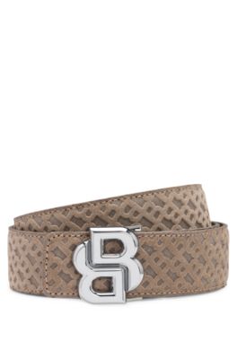 Reversible belt in leather and monogrammed suede, Beige