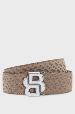 Reversible belt in leather and monogrammed suede, Beige