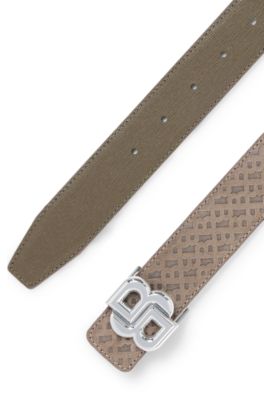 Reversible belt in leather and monogrammed suede, Beige