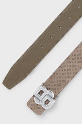 Reversible belt in leather and monogrammed suede, Beige