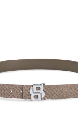 Reversible belt in leather and monogrammed suede, Beige
