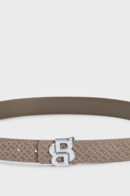 Reversible belt in leather and monogrammed suede, Beige